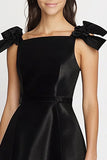 Satin A Line Little Black Dress with Bows