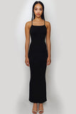 Spaghetti Straps Bodycon Long Black Tie Dress