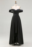 Black Off The Shoulder A Line High Low Formal Dress