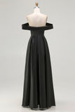 Black Off The Shoulder A Line High Low Formal Dress