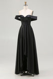Black Off The Shoulder A Line High Low Formal Dress