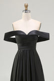 Black Off The Shoulder A Line High Low Formal Dress