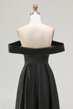 Black Off The Shoulder A Line High Low Formal Dress