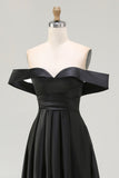 Black Off The Shoulder A Line High Low Formal Dress