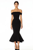 Off The Shoulder Mermaid Midi Black Tie Dress