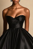 Strapless Satin High Low A Line Black Tie Dress