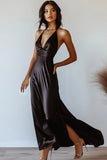Chiffon V-Neck A Line Black Tie Dress