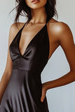 Chiffon V-Neck A Line Black Tie Dress