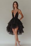 Ruffled Tulle Tiered Little Black Dress