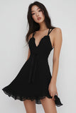 Ruffled Chiffon A Line Little Black Dress