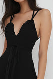 Ruffled Chiffon A Line Little Black Dress