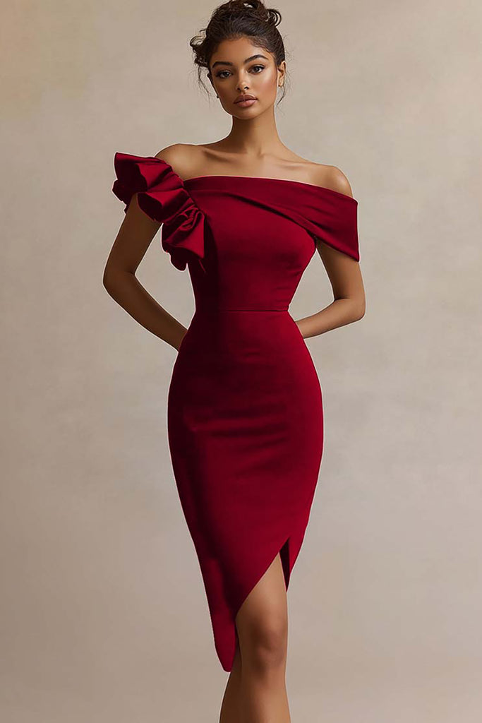 Berylove Women Black Tie Dress Off The Shoulder Ruffled Bodycon Midi