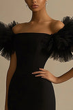 Mermaid Off The Shoulder Ruffled Black Tie Dress