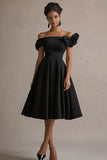 Off The Shoulder A Line Black Tie Dress