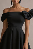 Off The Shoulder A Line Black Tie Dress