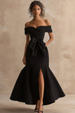 Off The Shoulder Mermaid Black Tie Dress with Slit