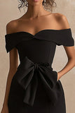 Off The Shoulder Mermaid Black Tie Dress with Slit