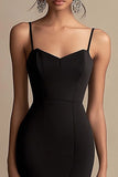 Mermaid Spaghetti Straps Black Tie Dress with Ruffles