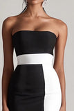 Strapless Bodycon Black and White Graduation Dress