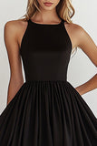 Black A Line Chiffon Knee-Length Graduation Dress
