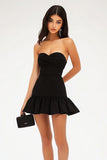 Strapless Ruffled A Line Little Black Dress