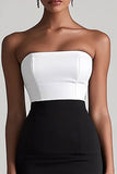 Black and White Bodycon Graduation Dress with Slit