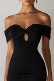 Off The Shoulder Keyhole Bodycon Black Cocktail Dress with Slit