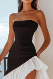 Strapless Ruffled Black And White Formal Dress