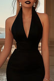 Black Halter Bodycon Graduation Dress