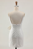 Pearl Bodycon White Homecoming Dress With Bow