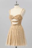 Gold A-Line Cut-Out Sequin Mini Homecoming Dress