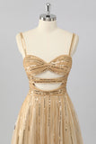 Gold A-Line Cut-Out Sequin Mini Homecoming Dress