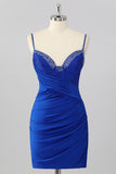 Royal Blue Beaded Ruched Corset Tight Homecoming Dress