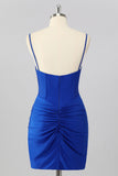 Royal Blue Beaded Ruched Corset Tight Homecoming Dress