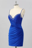 Royal Blue Beaded Ruched Corset Tight Homecoming Dress