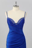 Royal Blue Beaded Ruched Corset Tight Homecoming Dress