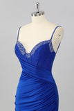 Royal Blue Beaded Ruched Corset Tight Homecoming Dress