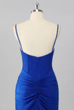 Royal Blue Beaded Ruched Corset Tight Homecoming Dress