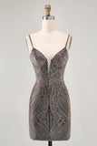 Burgundy Beaded Spaghetti Straps Bodycon Homecoming Dress