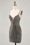 Royal Blue Spaghetti Straps Beaded Bodycon Homecoming Dress