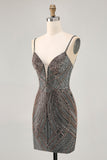 Burgundy Beaded Spaghetti Straps Bodycon Homecoming Dress