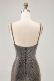 Burgundy Beaded Spaghetti Straps Bodycon Homecoming Dress