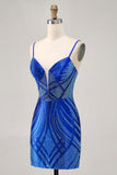 Royal Blue Spaghetti Straps Beaded Bodycon Homecoming Dress