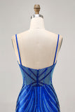 Royal Blue Spaghetti Straps Beaded Bodycon Homecoming Dress