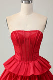 Corset Green A Line Tiered Beaded Strapless Homecoming Dress with Bow
