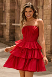 Green A-Line Corset Beaded Tiered Ruffle Strapless Homecoming Dress