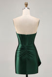Blue Corset Beaded Cut Out Satin Tight Homecoming Dress with Streamer