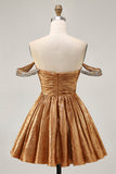 Metallic Golden A Line Off The Shoulder Homecoming Dress