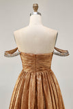 Metallic Golden A Line Off The Shoulder Homecoming Dress