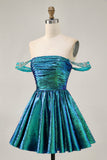 Metallic Golden A Line Off The Shoulder Homecoming Dress